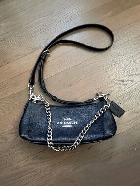 Coach Charlotte Leather Chain Shoulder Bag Black